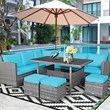 7 PCS Patio Rattan Dining Set Sectional Sofa Couch Ottoman Garden  Turquoise