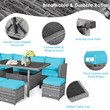 7 PCS Patio Rattan Dining Set Sectional Sofa Couch Ottoman Garden  Turquoise