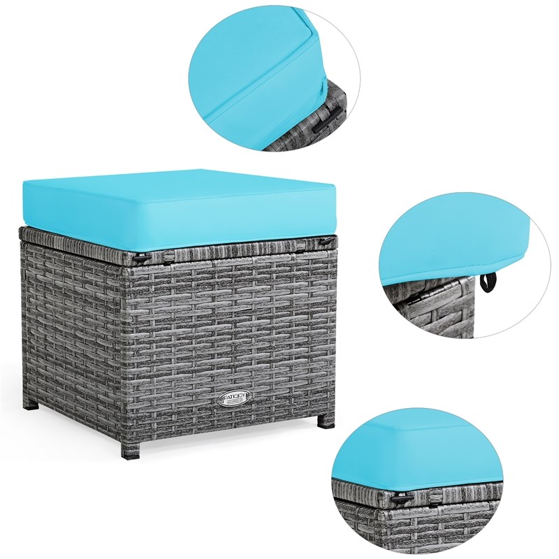 7 PCS Patio Rattan Dining Set Sectional Sofa Couch Ottoman Garden  Turquoise