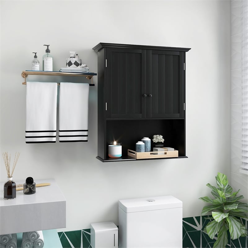 Wall Mount Bathroom Cabinet Wooden Medicine Cabinet Storage Organizer Black