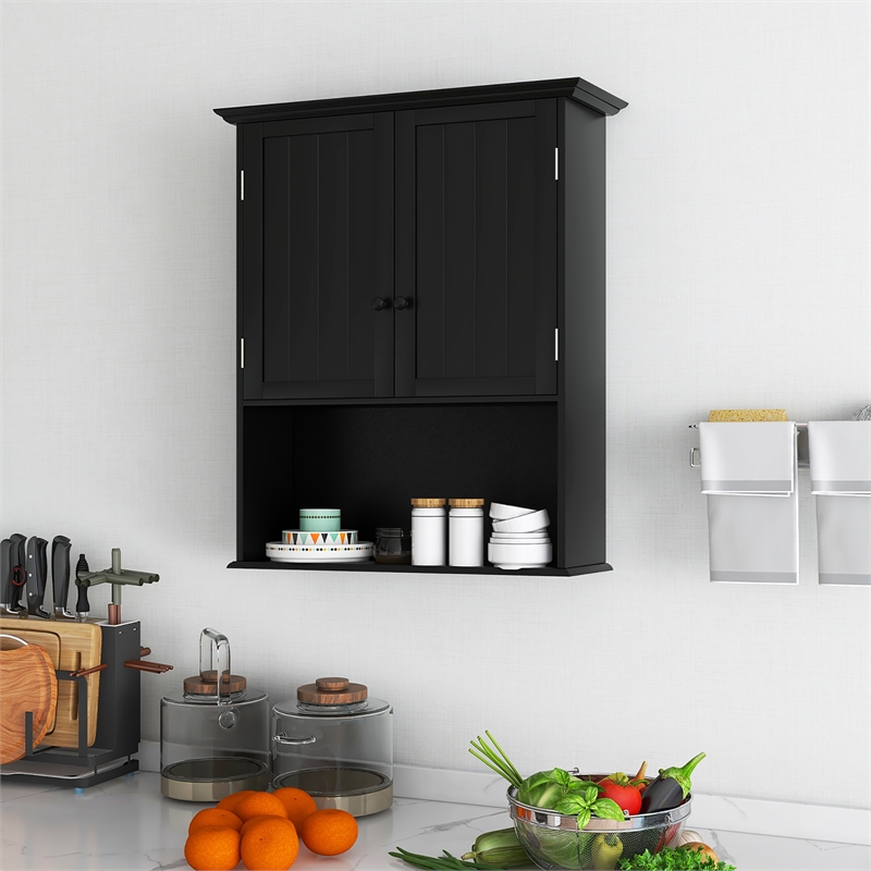 Wall Mount Bathroom Cabinet Wooden Medicine Cabinet Storage Organizer Black