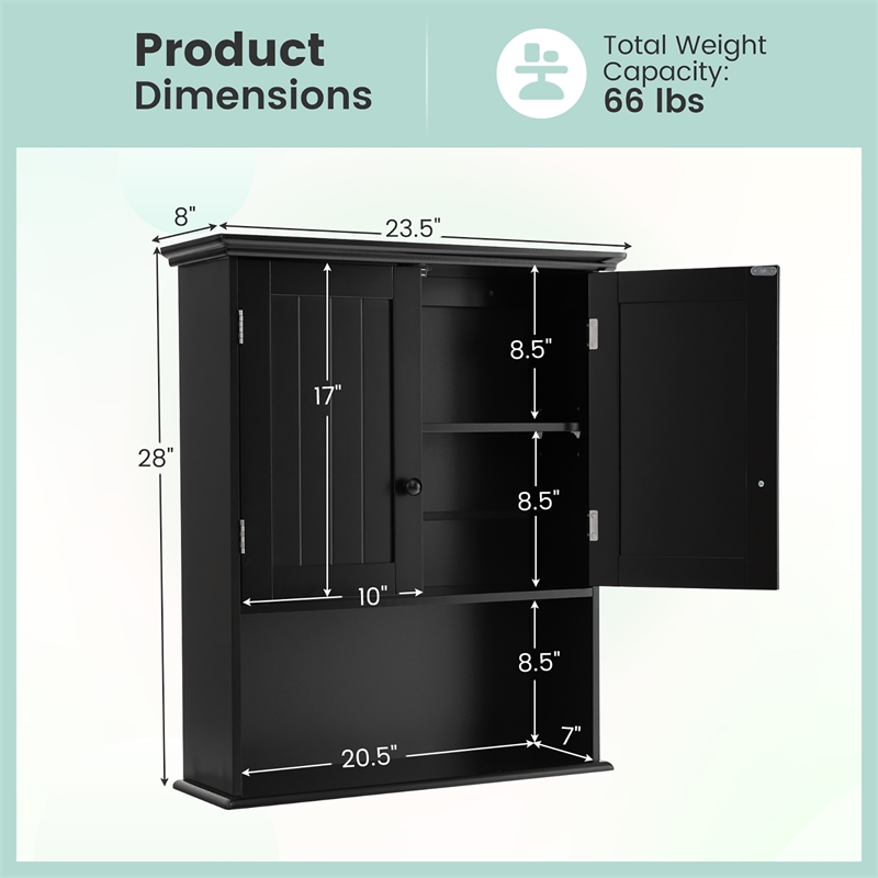 Wall Mount Bathroom Cabinet Wooden Medicine Cabinet Storage Organizer Black