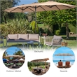 15 Ft Patio Double Sided Umbrella Outdoor Market Umbrella Coffee