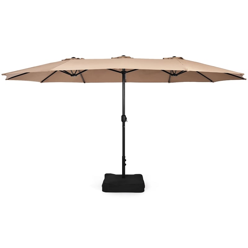 15 Ft Patio Double Sided Umbrella Outdoor Market Umbrella Coffee