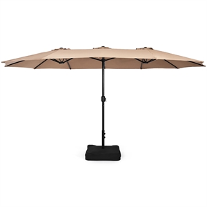 15 Ft Patio Double Sided Umbrella Outdoor Market Umbrella Coffee