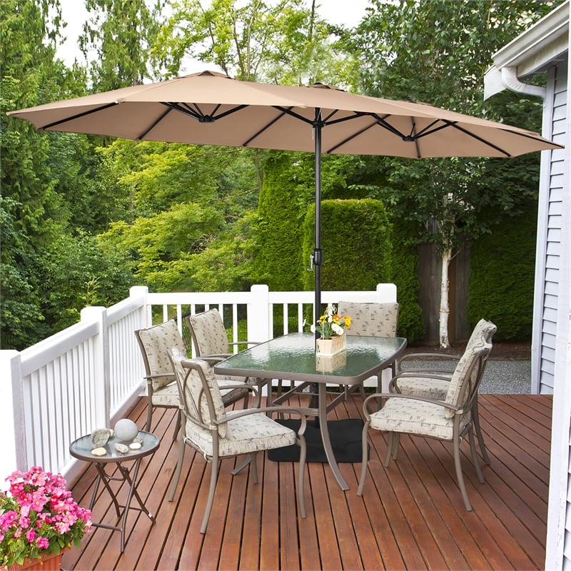 15 Ft Patio Double Sided Umbrella Outdoor Market Umbrella Coffee