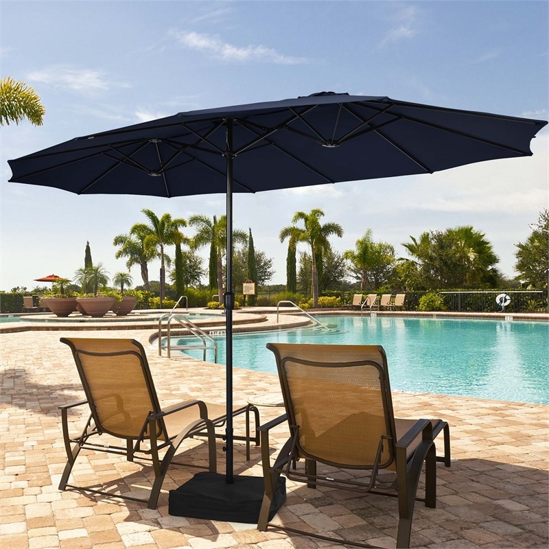 15 Ft Patio Double Sided Umbrella Outdoor Market Umbrella Navy