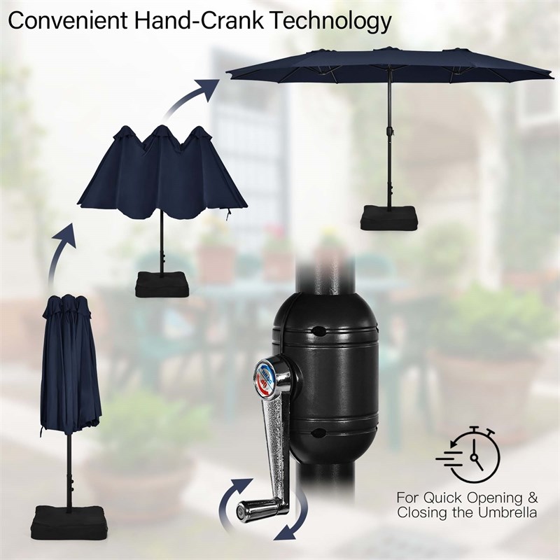 15 Ft Patio Double Sided Umbrella Outdoor Market Umbrella Navy