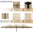 15 Ft Patio Double Sided Umbrella Outdoor Market Umbrella Beige