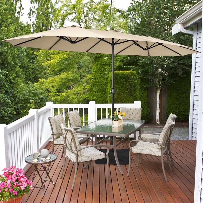 15 Ft Patio Double Sided Umbrella Outdoor Market Umbrella Beige