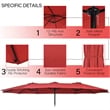15 Ft Patio Double Sided Umbrella Outdoor Market Umbrella Red