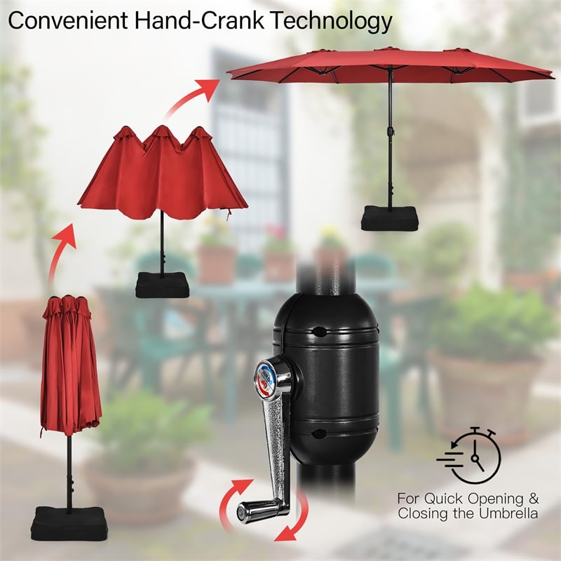 15 Ft Patio Double Sided Umbrella Outdoor Market Umbrella Red
