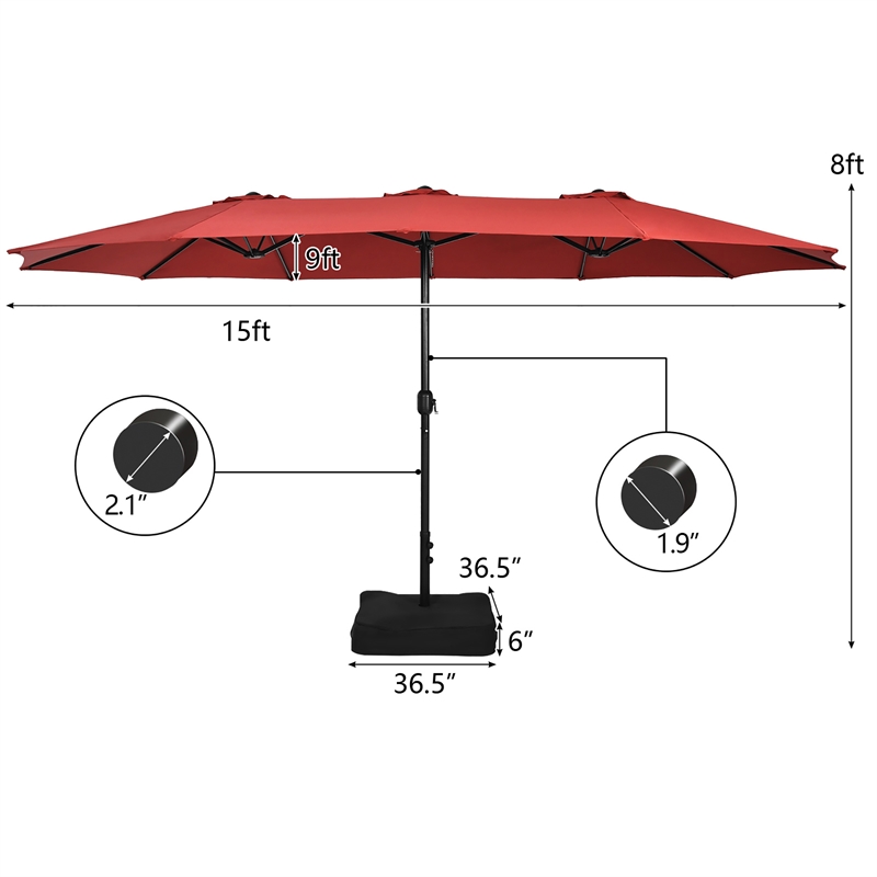15 Ft Patio Double Sided Umbrella Outdoor Market Umbrella Red