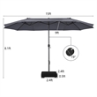 15 Ft Patio Double Sided Umbrella Outdoor Market Umbrella Gray