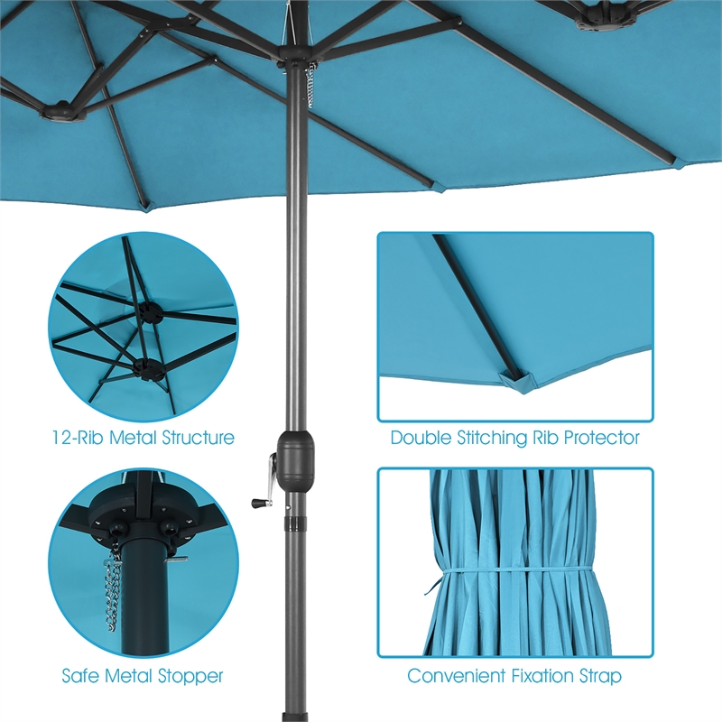 15 Ft Patio Double Sided Umbrella Outdoor Market Umbrella Turquoise