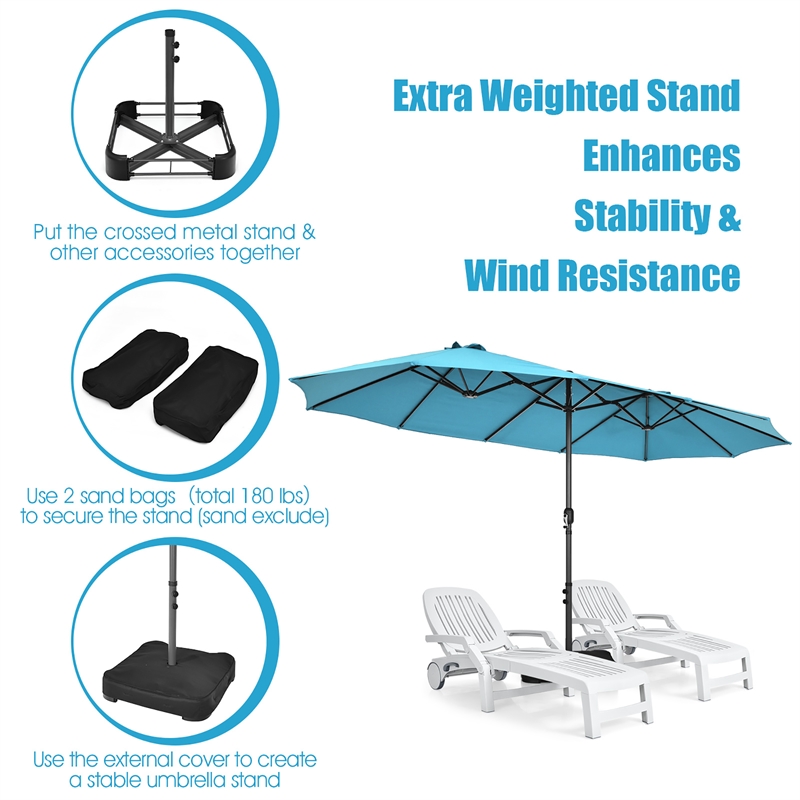 15 Ft Patio Double Sided Umbrella Outdoor Market Umbrella Turquoise