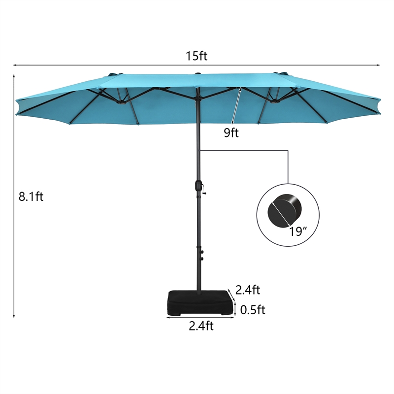 15 Ft Patio Double Sided Umbrella Outdoor Market Umbrella Turquoise
