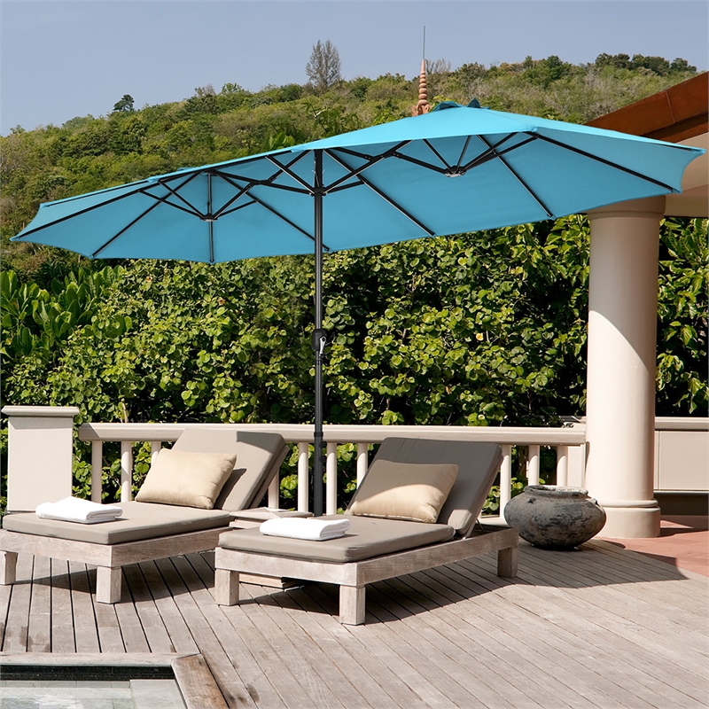 15 Ft Patio Double Sided Umbrella Outdoor Market Umbrella Turquoise