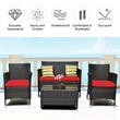 4PCS Rattan Patio Furniture Set Cushioned Sectional Sofa Chair Coffee Table Red