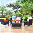 4PCS Rattan Patio Furniture Set Cushioned Sectional Sofa Chair Coffee Table Red