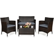 4PCS Rattan Patio Set Cushioned Sectional Sofa Chair Coffee Table Gray