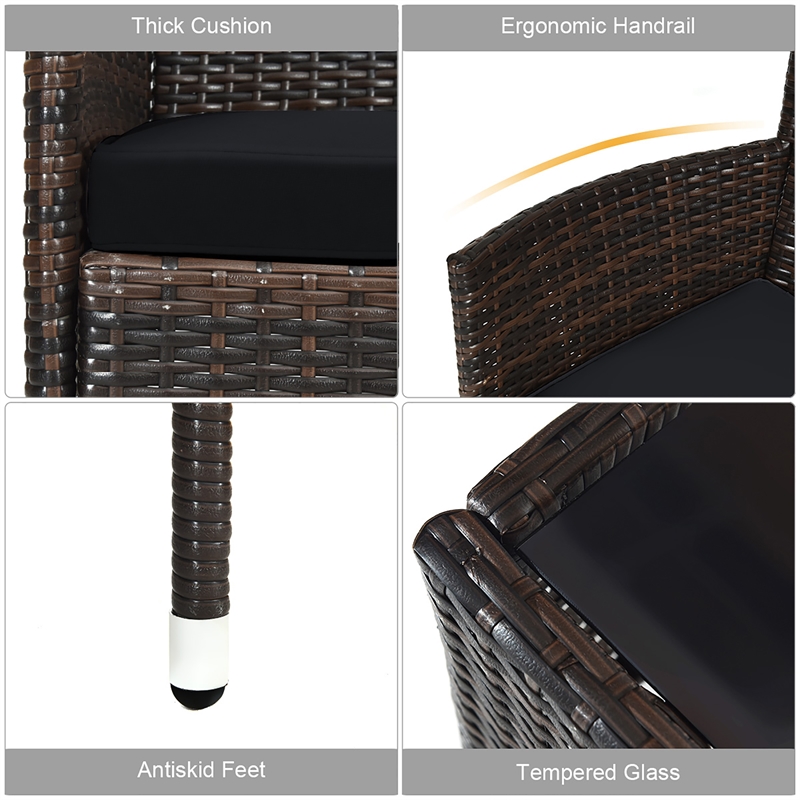 4PCS Rattan Patio Set Cushioned Sectional Sofa Chair Coffee Table Black
