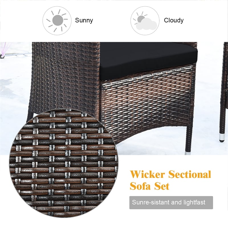 4PCS Rattan Patio Set Cushioned Sectional Sofa Chair Coffee Table Black