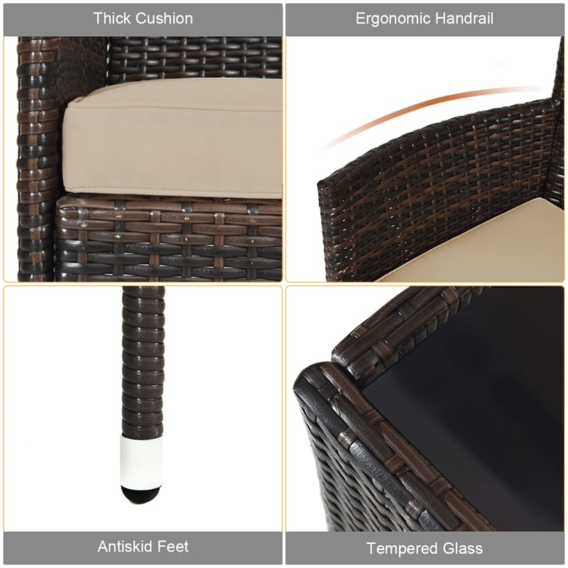 4PCS Rattan Patio Set Cushioned Sectional Sofa Chair Coffee Table Brown