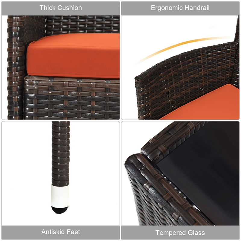 4PCS Rattan Patio Set Cushioned Sectional Sofa Chair Coffee Table Orange