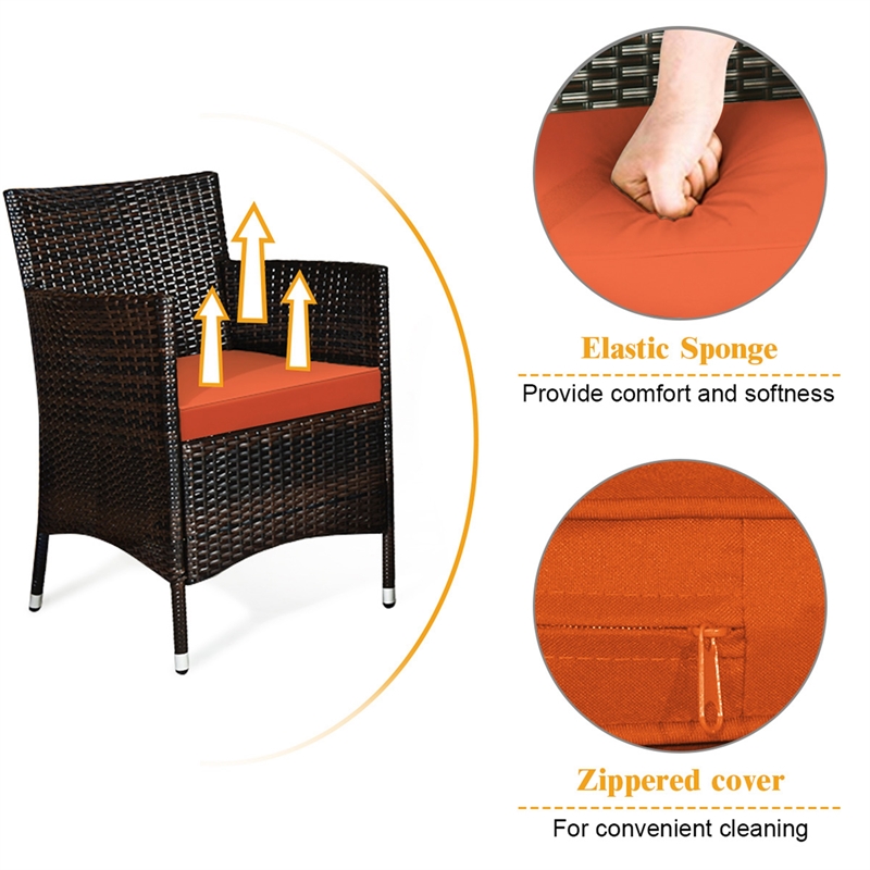 4PCS Rattan Patio Set Cushioned Sectional Sofa Chair Coffee Table Orange