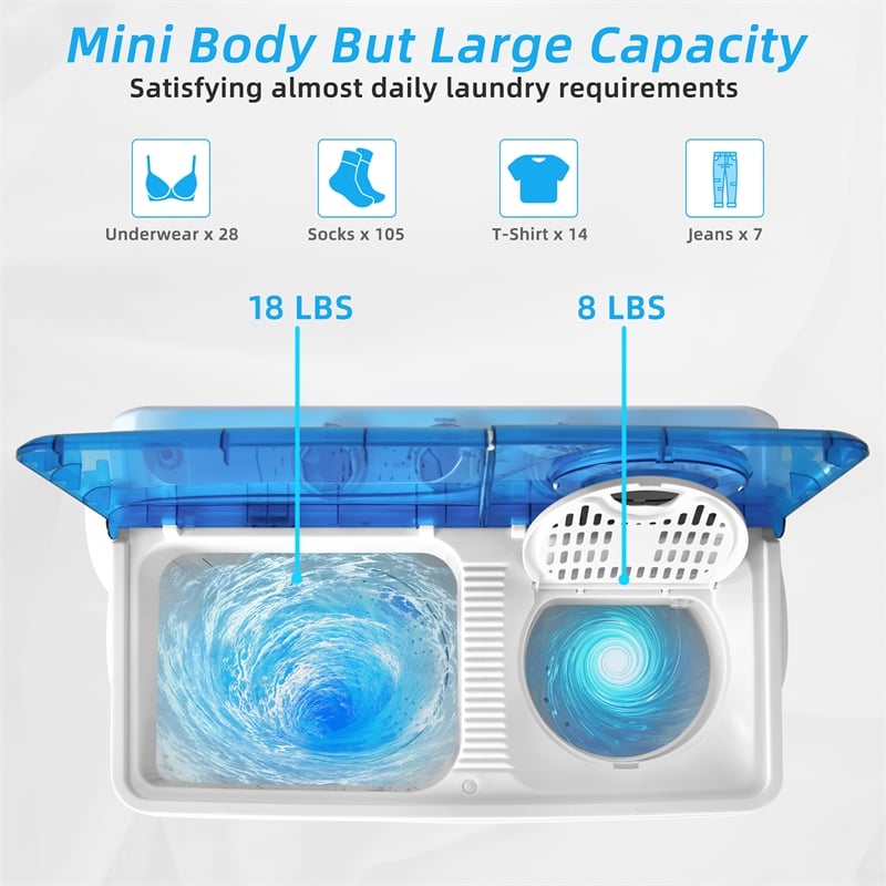 26lbs Portable Semi-automatic Twin Tub Washing Machine Blue