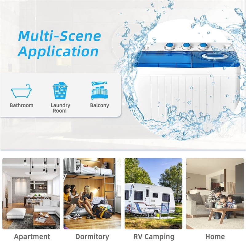 26lbs Portable Semi-automatic Twin Tub Washing Machine Blue
