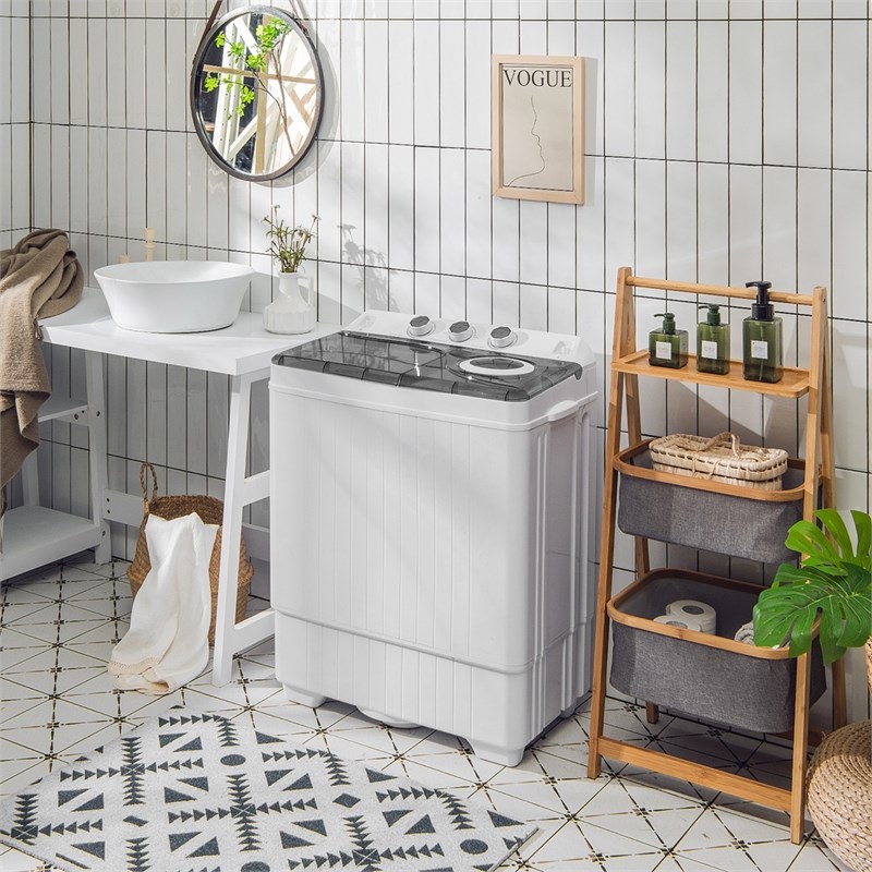 26lbs Portable Semi-automatic Twin Tub Washing Machine Gray