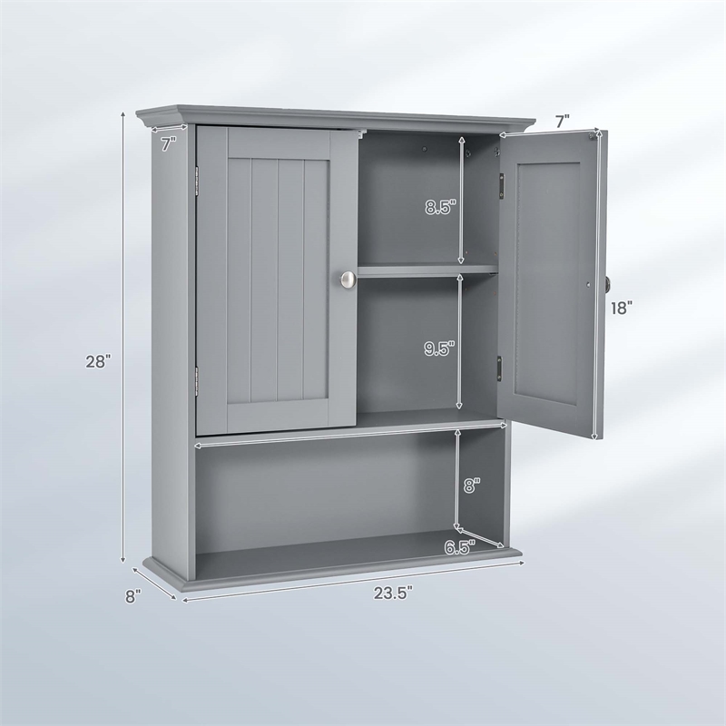 Bathroom Wall Cabinet Medicine Storage Organizer with Adjustable Shelf Gray