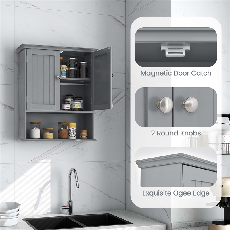 Bathroom Wall Cabinet Medicine Storage Organizer with Adjustable Shelf Gray