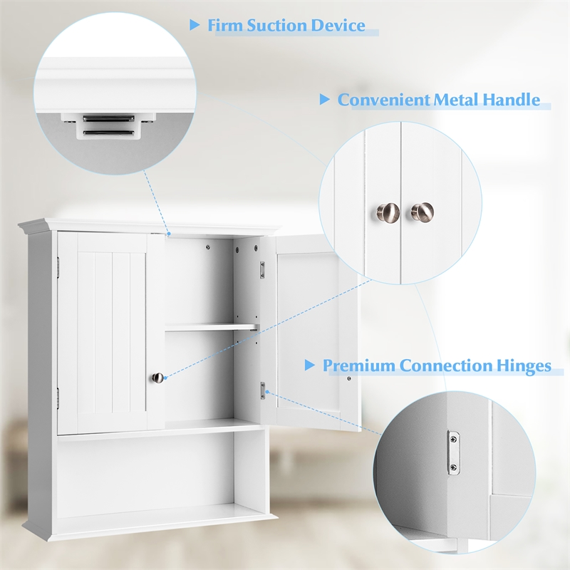 Bathroom Wall Cabinet Medicine Storage Organizer with Adjustable Shelf White