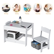Kids Table Chairs Set With Storage Boxes Blackboard Drawing  Gray