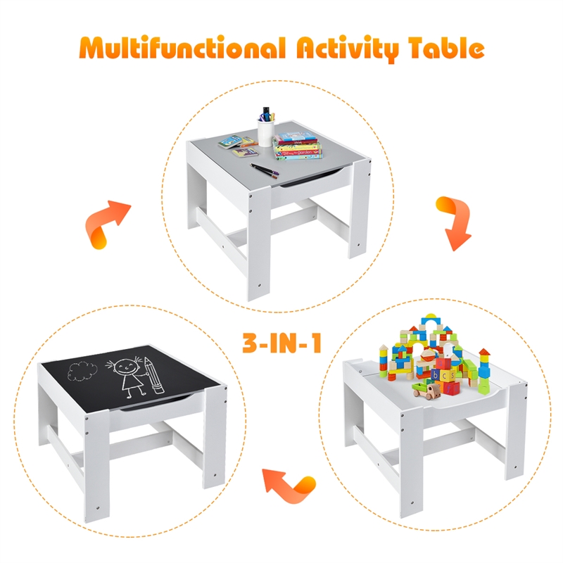 Kids Table Chairs Set With Storage Boxes Blackboard Drawing  Gray