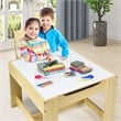 Kids Table Chairs Set With Storage Boxes Blackboard Drawing  Natural