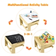 Kids Table Chairs Set With Storage Boxes Blackboard Drawing  Natural