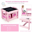 Kids Table Chairs Set With Storage Boxes Blackboard Drawing  Pink