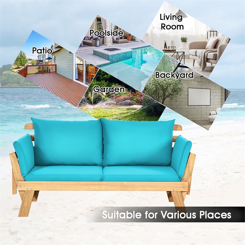 Patio Convertible Sofa Daybed Solid Wood Adjustable Furniture Turquoise