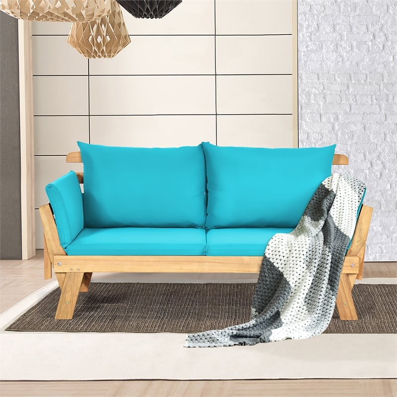 Patio Convertible Sofa Daybed Solid Wood Adjustable Furniture Turquoise