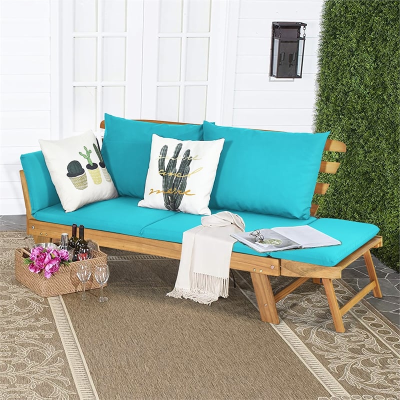 Patio Convertible Sofa Daybed Solid Wood Adjustable Furniture Turquoise