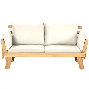 Patio Convertible Sofa Daybed Solid Wood Adjustable Furniture White