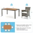 7PCS Patio Rattan Dining Set Acacia Wood Table Cushioned Chair Gray