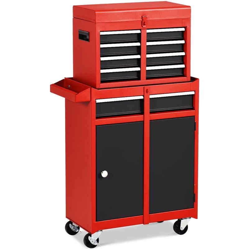 5 Drawer Rolling Tool Chest Cabinet Metal Storage Black and Red