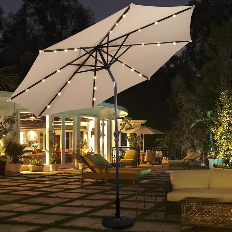 10ft Patio Solar Umbrella LED Patio Market Steel Tilt Beige