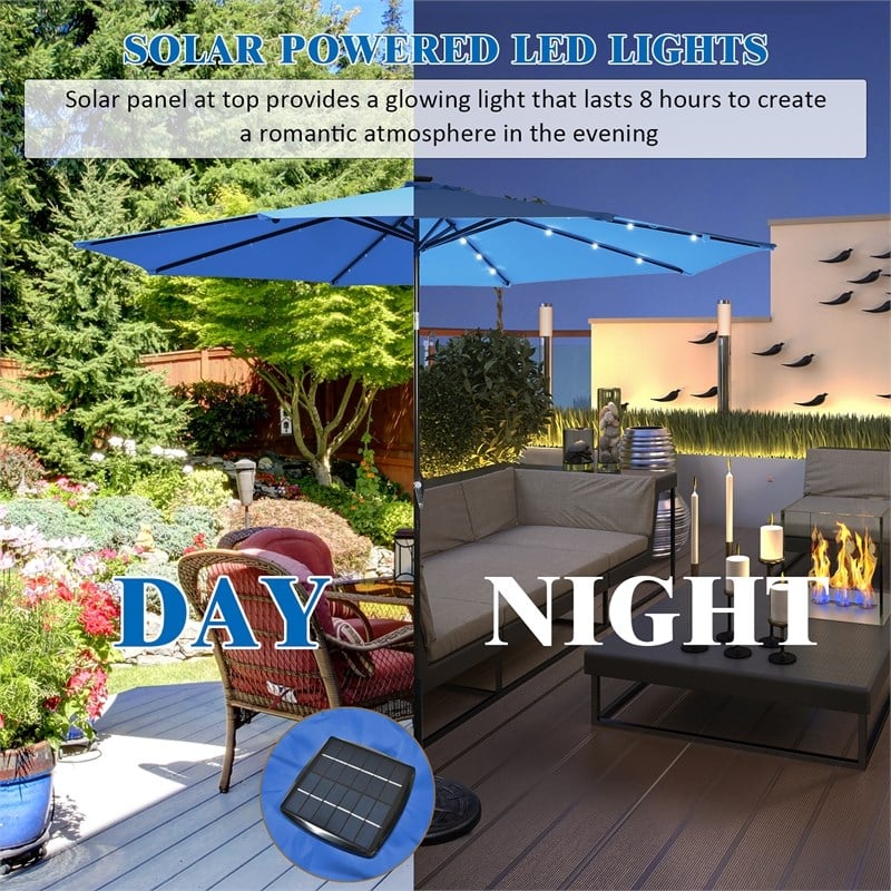 10ft Patio Solar Umbrella LED Patio Market Steel Tilt Blue