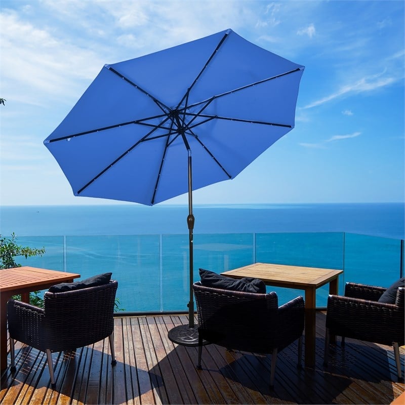 10ft Patio Solar Umbrella LED Patio Market Steel Tilt Blue